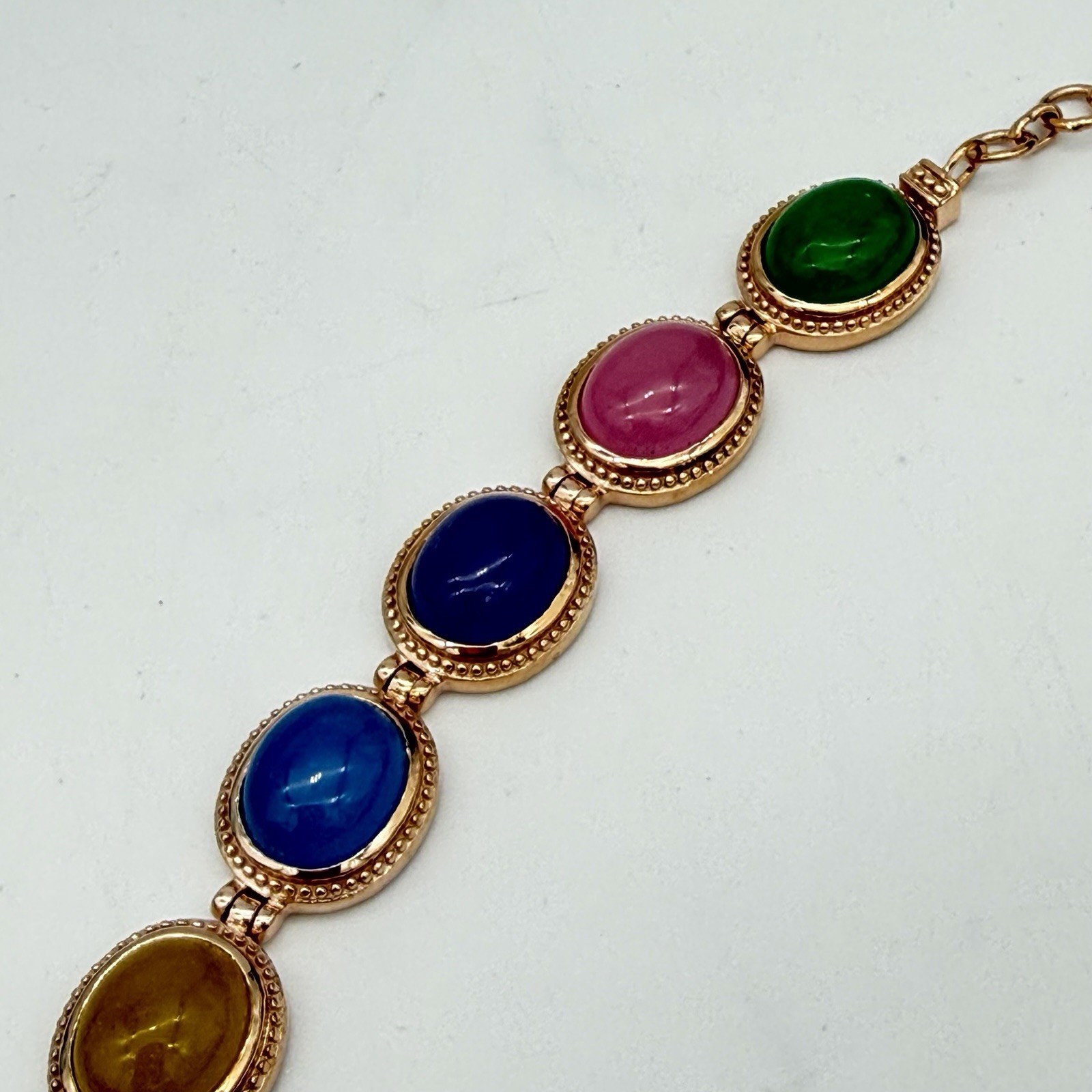 Vtg Jade Multi Colored Tennis Bracelet Solid Copper QVC Or HSN Jewelry Estate