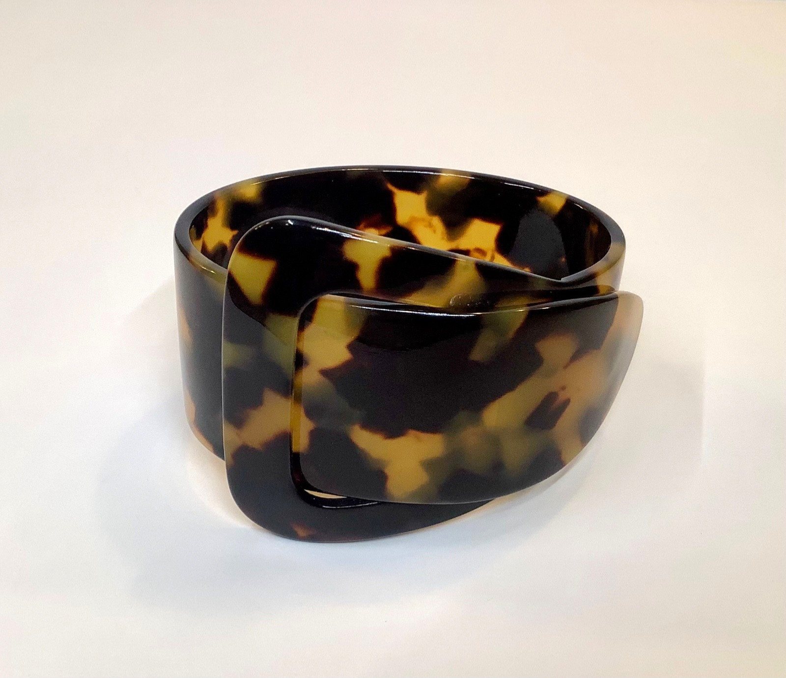 Vintage Faux Tortoise Shell Acrylic Lucite 2” Wide Buckle Bracelet Adjustable