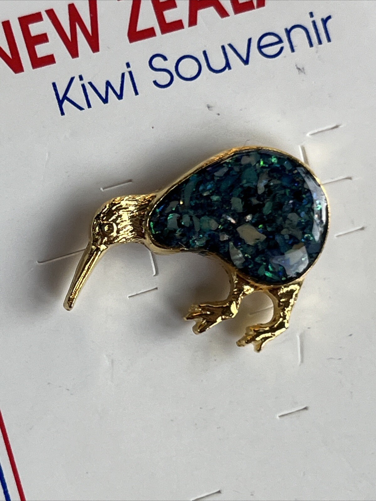 Vintage New Zealand Paua Abalone Shell Tiny Petite Kiwi Bird Brooch Or Pin