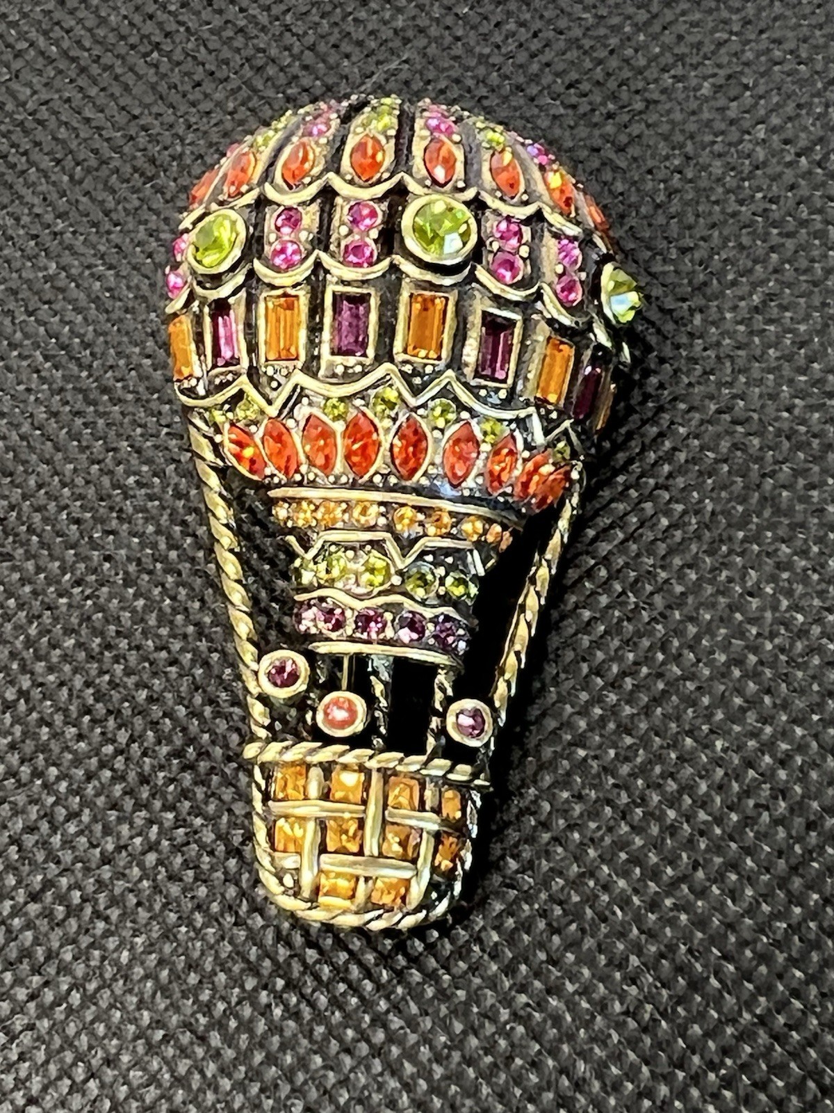 Heidi Daus Full of Hot Air Balloon Signed Brooch Pin 2.25” HSN Swarovski Crystal