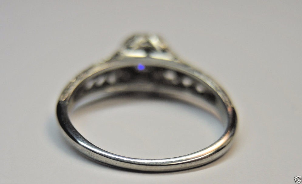 Antique Art Deco Diamond Engagement 17K White Gold Ring Size EGL USA