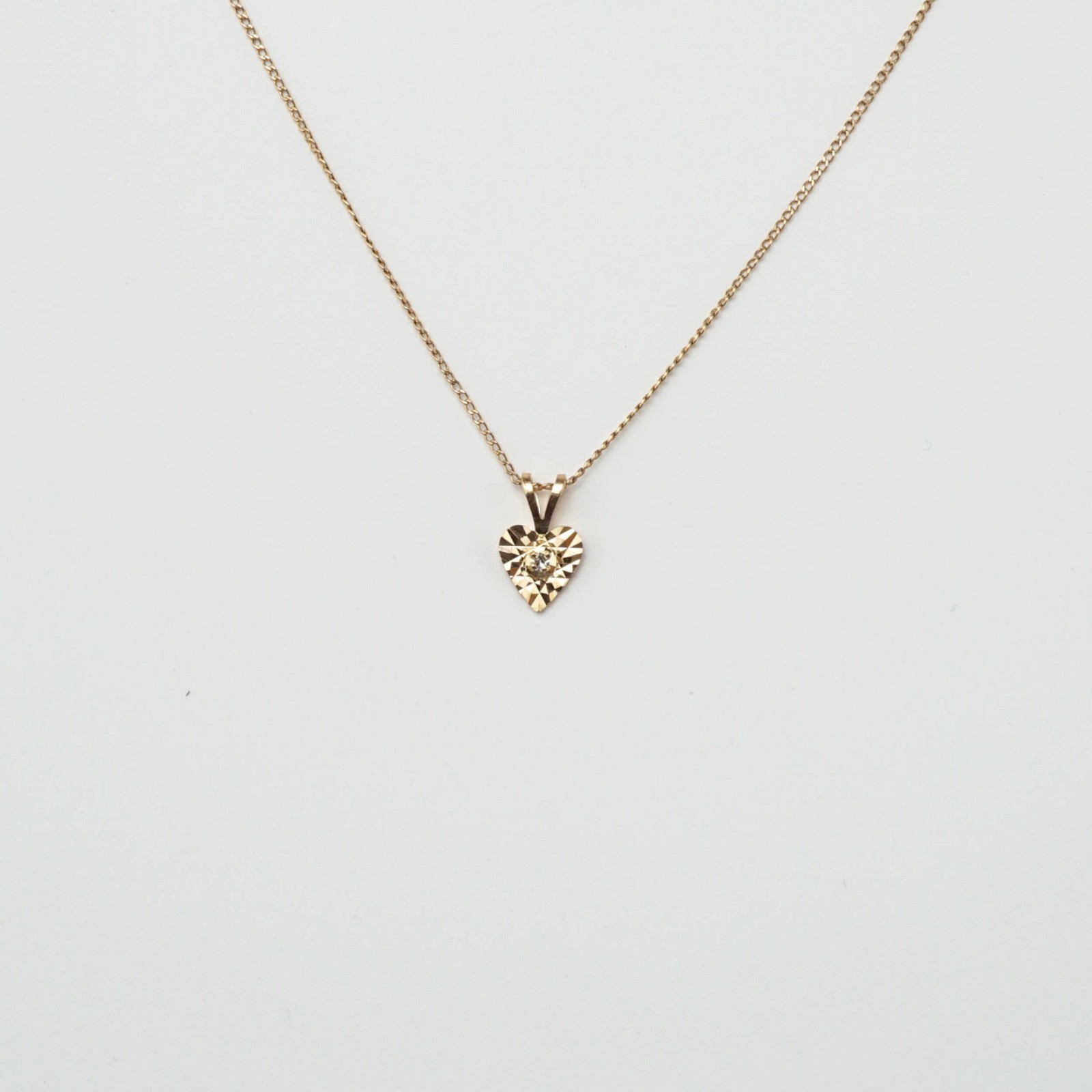 14K Yellow Gold Small Dainty Reflective Heart with Natural Center Diamond