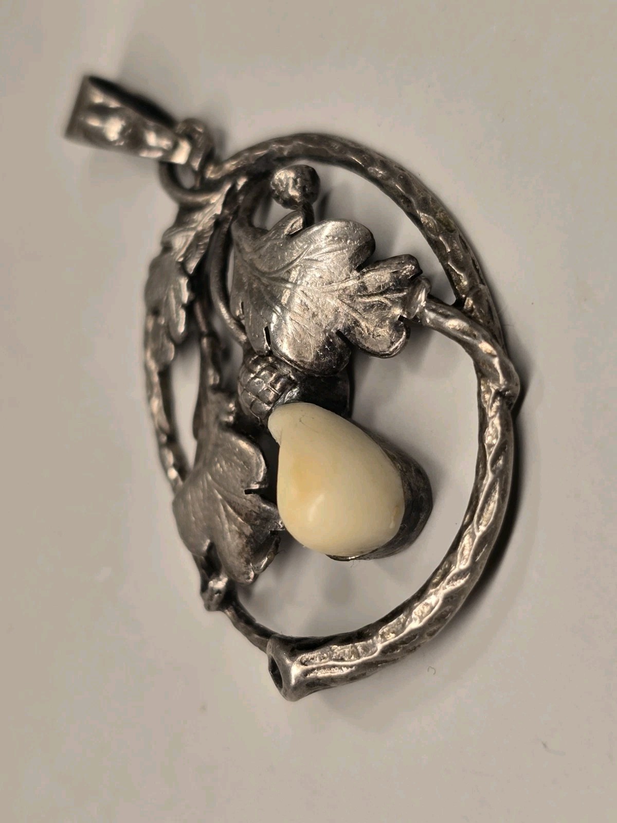 Antique Victorian Sterling Silver Pendant “An Acorn In Oak Leaves” – 35mm x 26mm