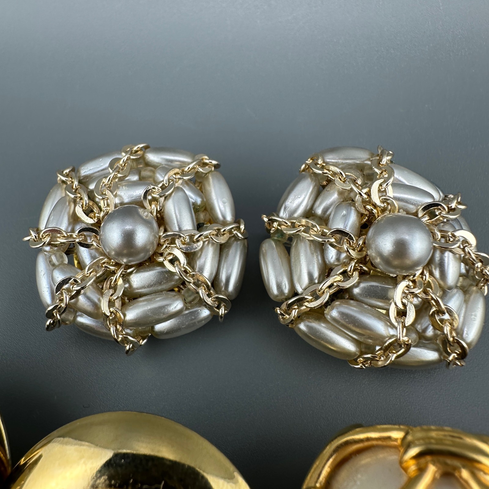 Vintage Faux Pearl Earrings Lot Round Chunky Statement Gold Tone Some Signed