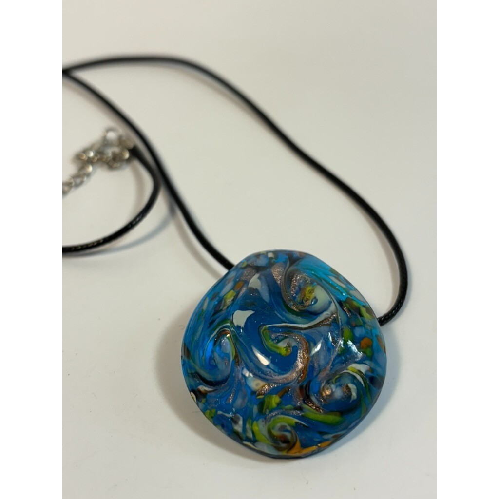 Vintage Necklace Art Glass Boho Pendant 2000s Cord Retro Accessory Y2K Look