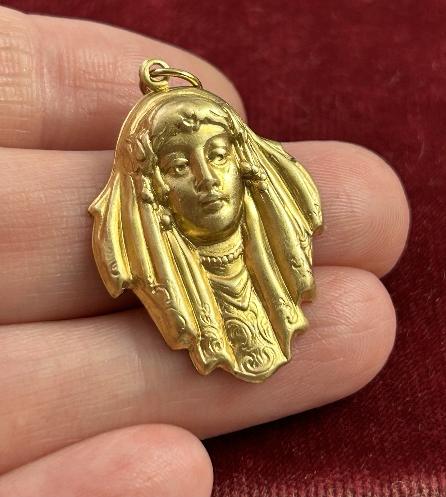 Vintage Charm Art Deco Style Woman Pendant Brass Metal Stamping Vintage Jewelry