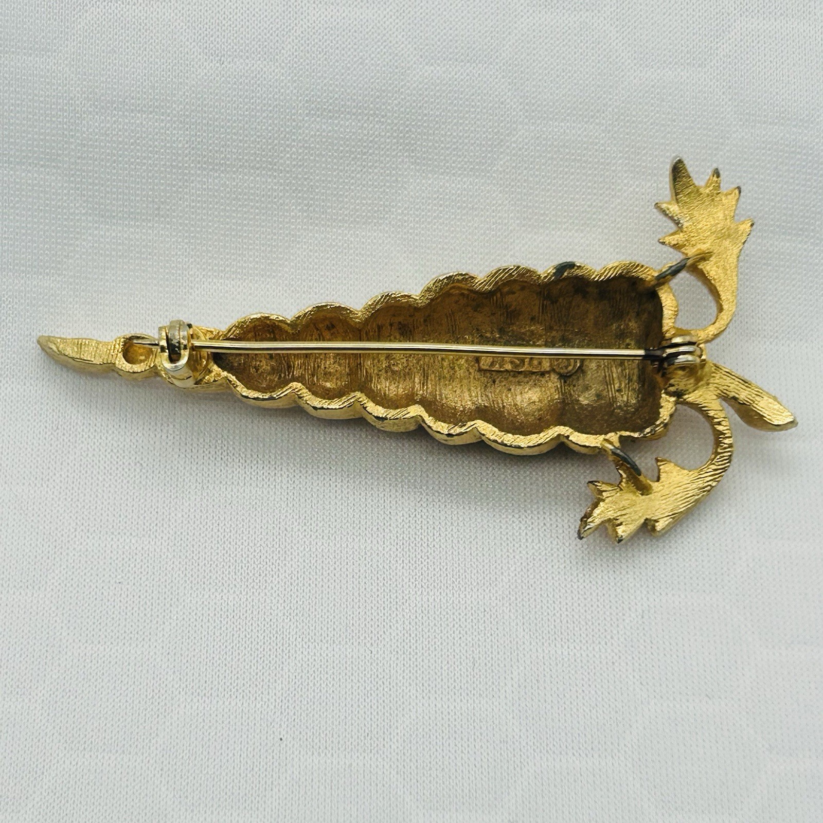 Carrot Brooch Signed BSK 2.5” Vtg Brushed Gold Tone Vegetable Farm Rabbit