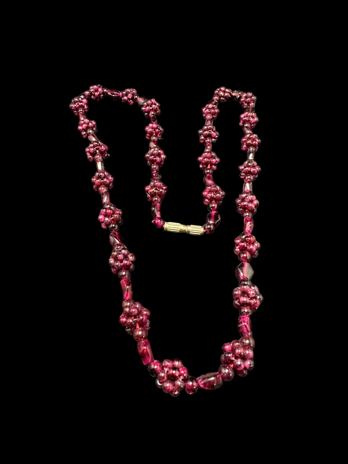 Art Deco Red Garnet Pyrope Necklace Cluster Beaded Berry Accents 26.5 Inches