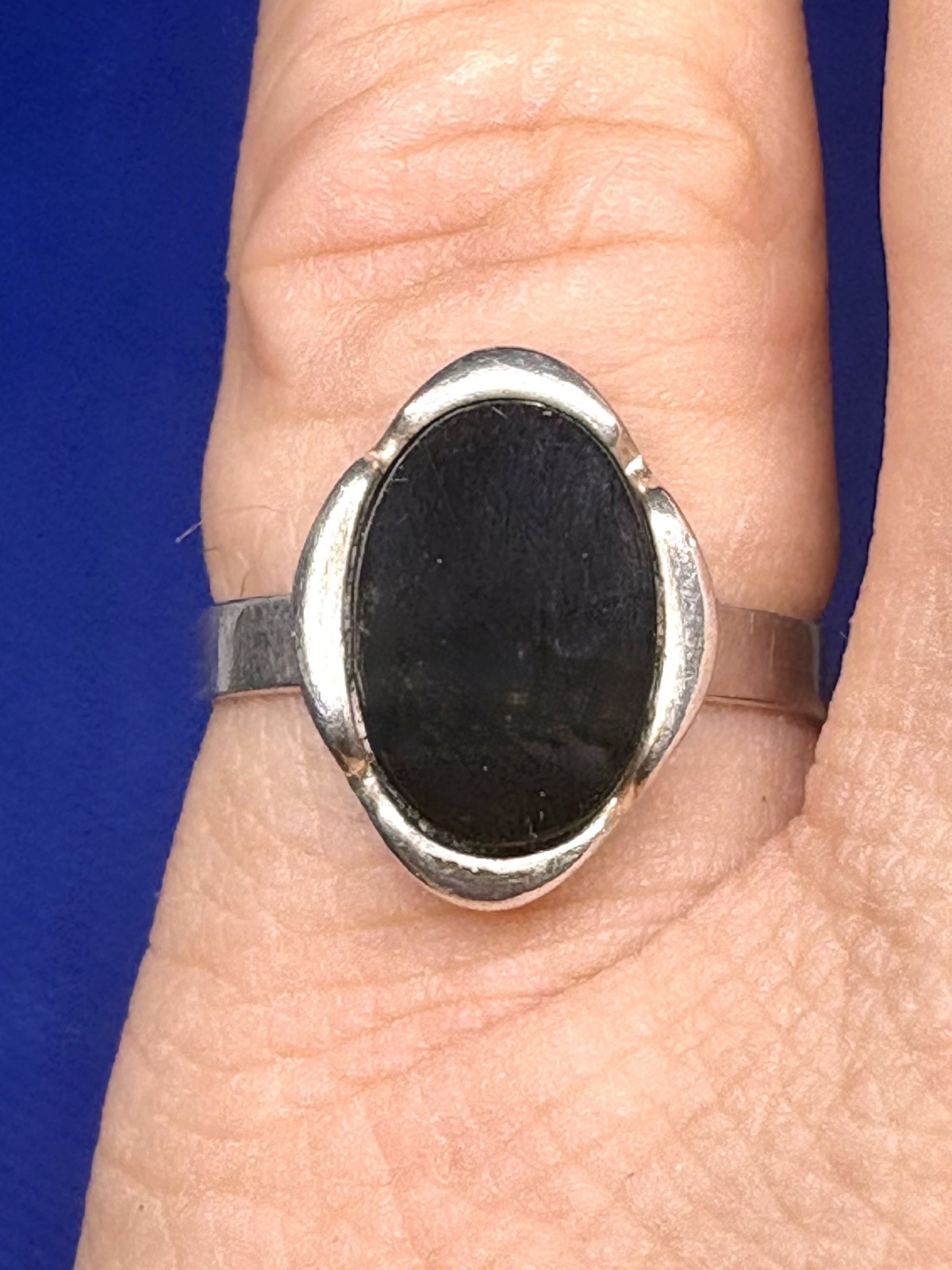 A33 Vintage 925 Sterling Silver Seal Ring Size 8.0 est 1950s Black Onyx 2.9g