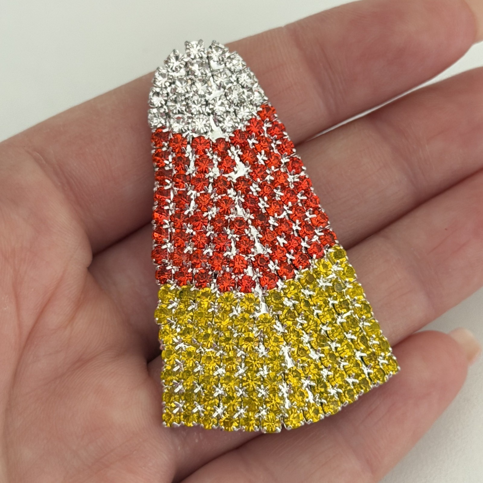 Halloween Candy Corn Sparkly Rhinestone Brooch Pin