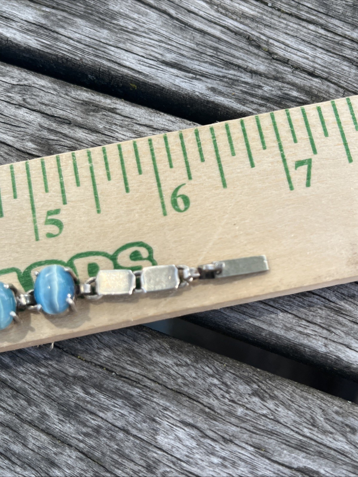 Vintage Blue Cats Eye Gem Stones Silver Bracelet Small