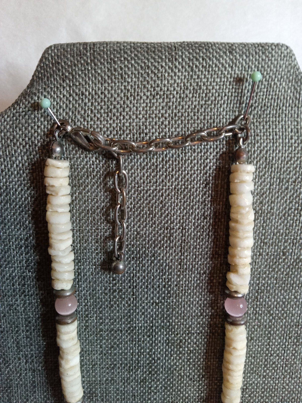 VTG Natural Shell Heishi Disc With Pink Pearl Glass Beads Boho Style Necklace