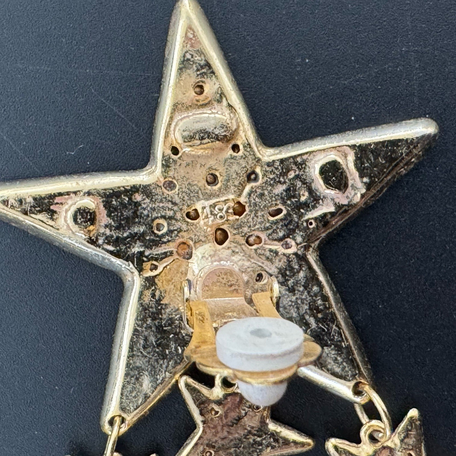 80s French Couture Austrian Pave Crystal Gold Tone Star Drop Runway Earrings