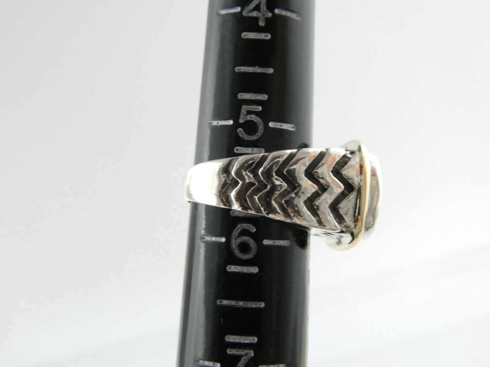 Dian Malouf Sterling Silver and 14k Yellow Gold Cream Gem Ring 925 Size 5.5 DLM