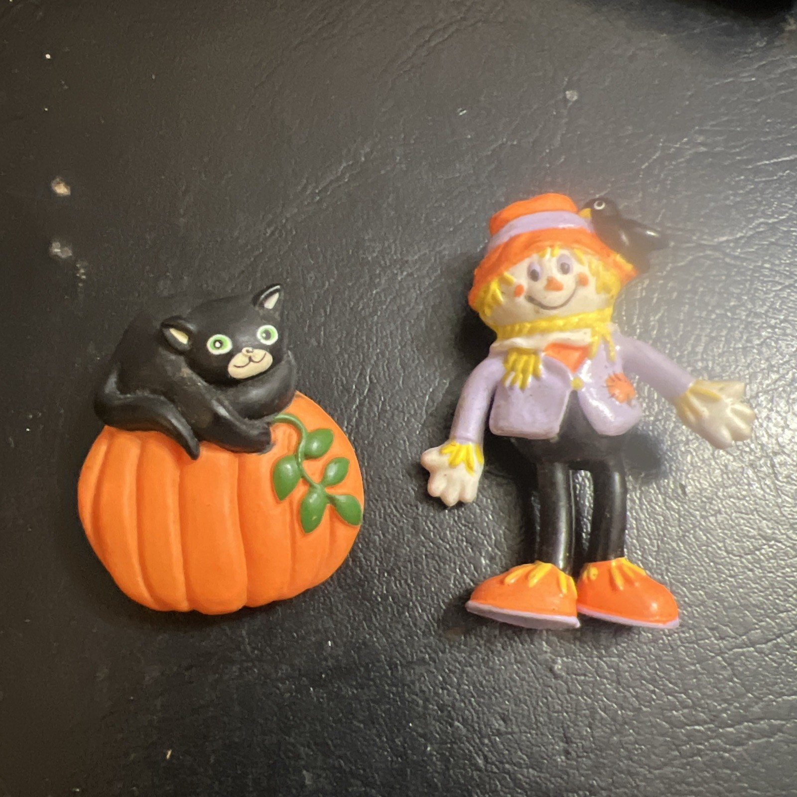 Vintage Black Cat Pumpkin Scarecrow Trick or Treat Bag Halloween Brooch Pin