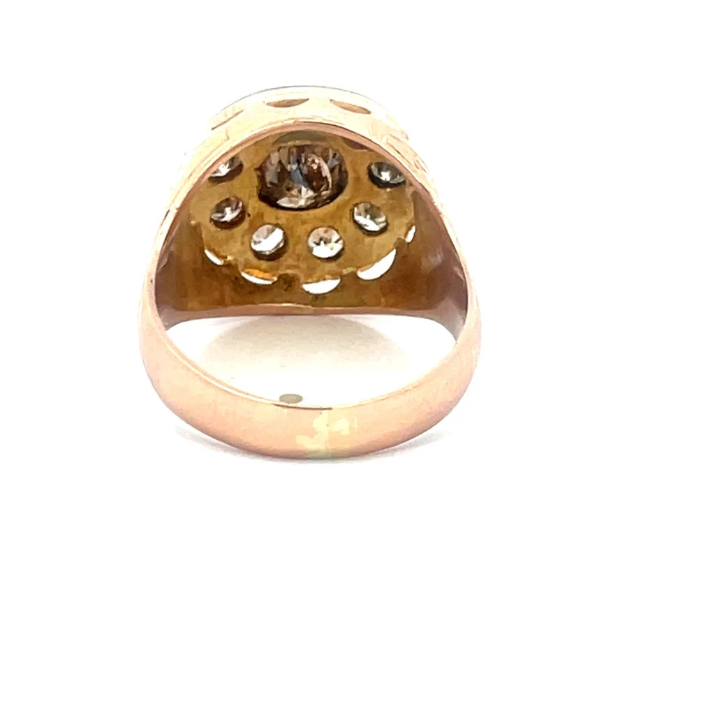 Diamond Gold Vintage Men’s Ring 17k Two Tone Champagne White 2.10ct Round Top