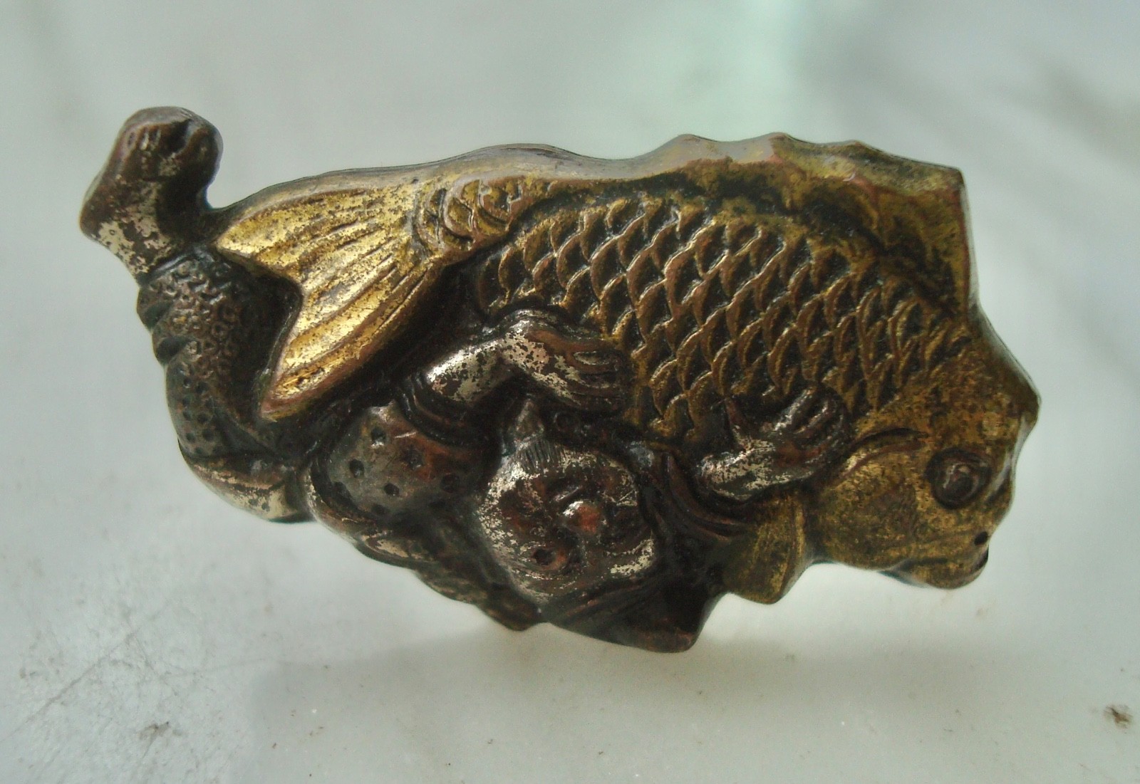 Vtg Menuki SHAKUDO Japanese Mixed Metal Sterling SILVER KOI Figural CUFFLINKS