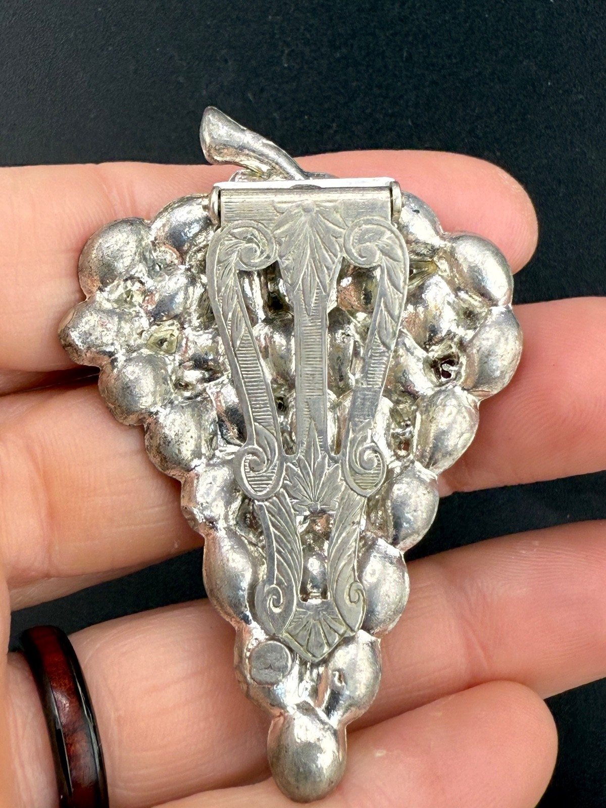 Vintage Rhinestone Red Grapes Dress Clip Silver Tone Pot Metal READ