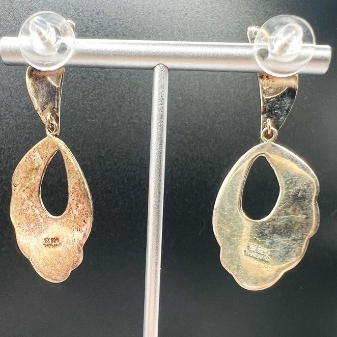 Vintage Sterling Silver Drop Earrings Swirl Sweeping Ribbon 7g 2X.75″