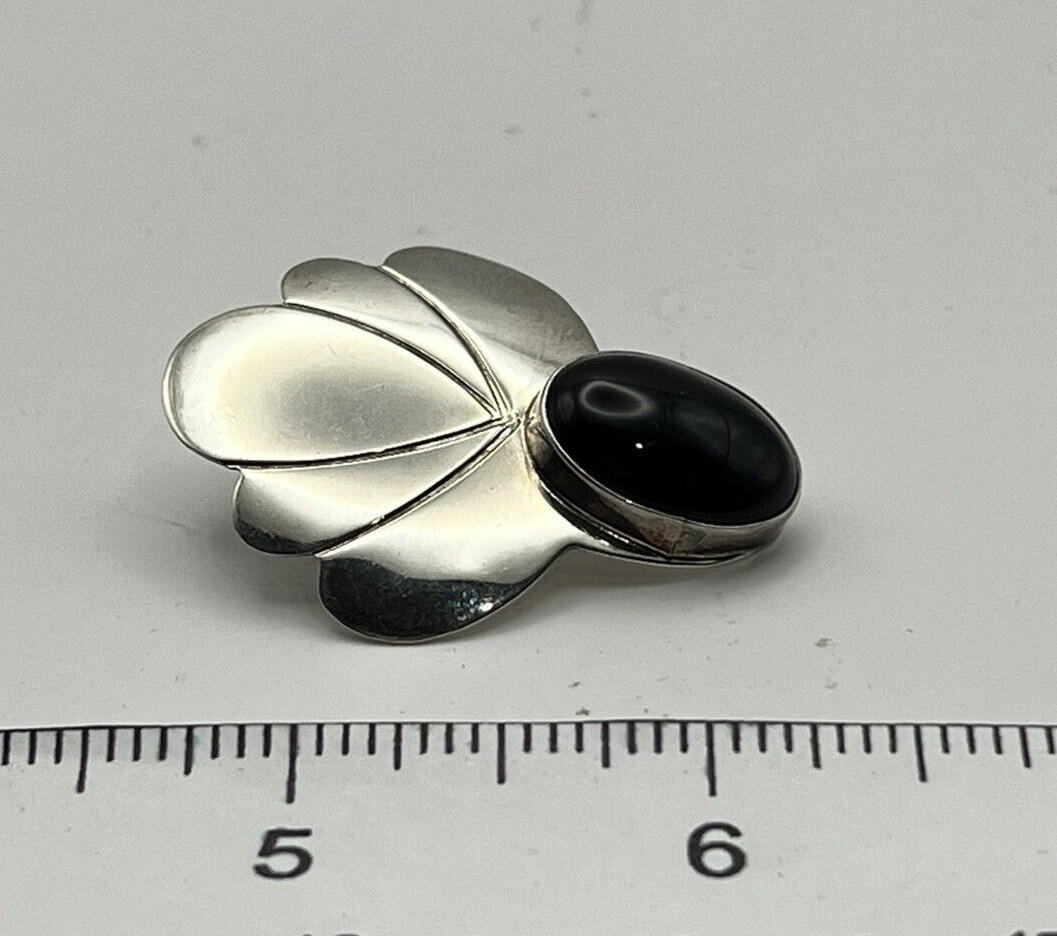 Vintage Signed Ben J. Chavez Sterling Silver and Onyx Pendant