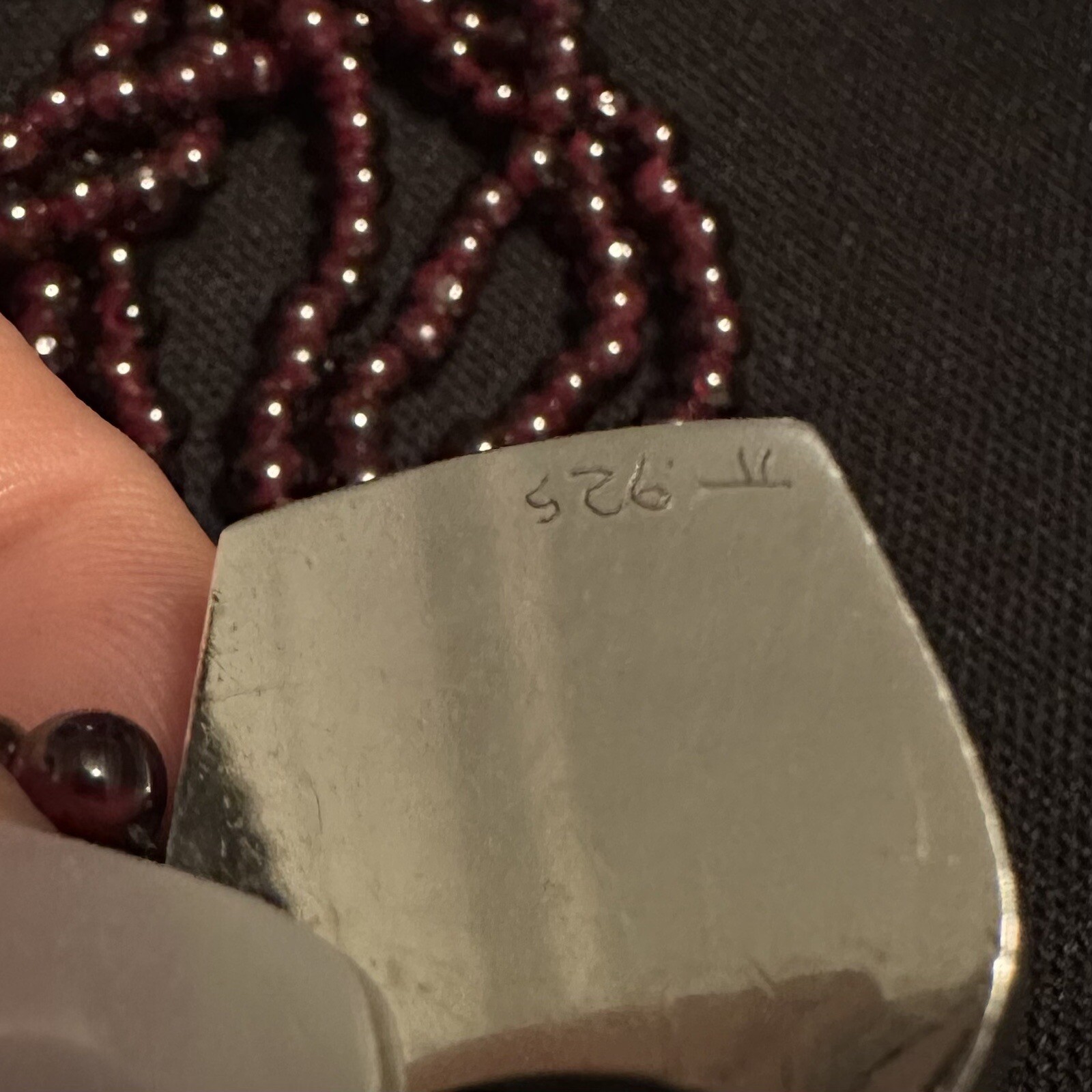 ARTISAN MADE ESTATE STERLING SILVER & GARNET BEAD DESIGN NECKLACE 19 3/4” LONG