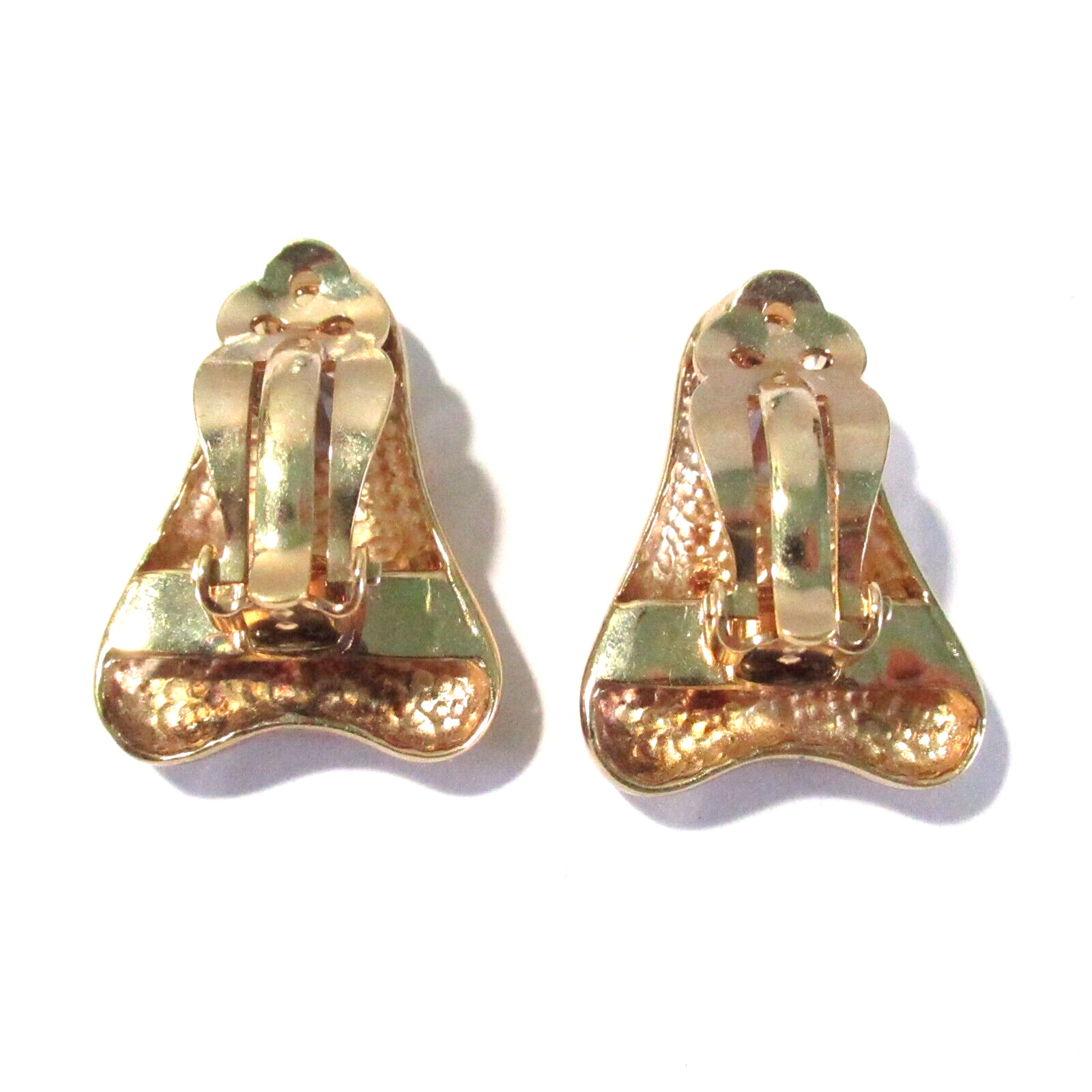 Vintage Gold Tone Plated Metal Odd Shape Crystal Clip-On Earrings