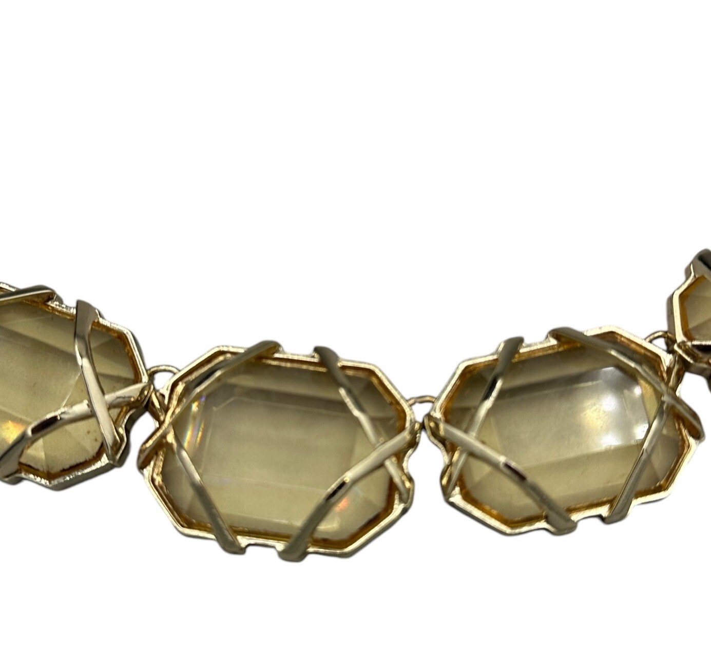 Anne Klein Statement Necklace Gold Tone Whiskey Topaz Yellow Clear Crystal Stone