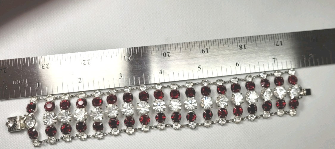 Elegant 7.5″ Estate Garnet & White Sapphire Color Bracelet 1/20 12k Gold 36.85gr