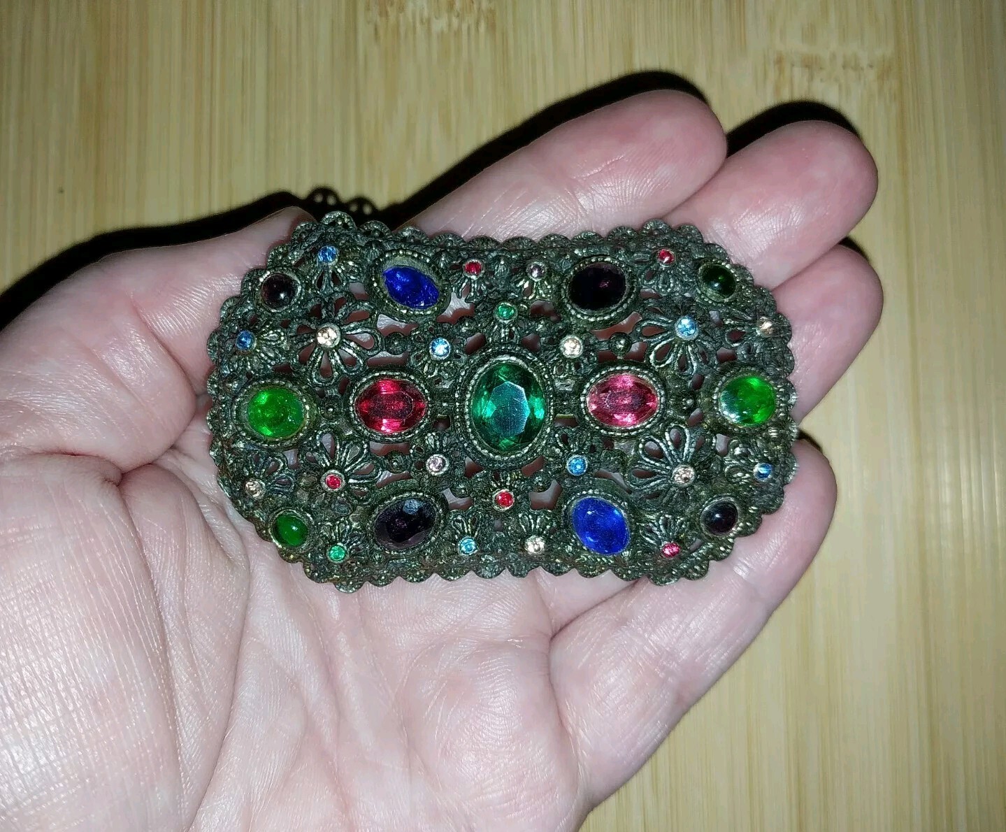 NEW ENGLAND GLASS WORKS 1940’s Signed BROOCH Rare Vintage Colored Glass Stones
