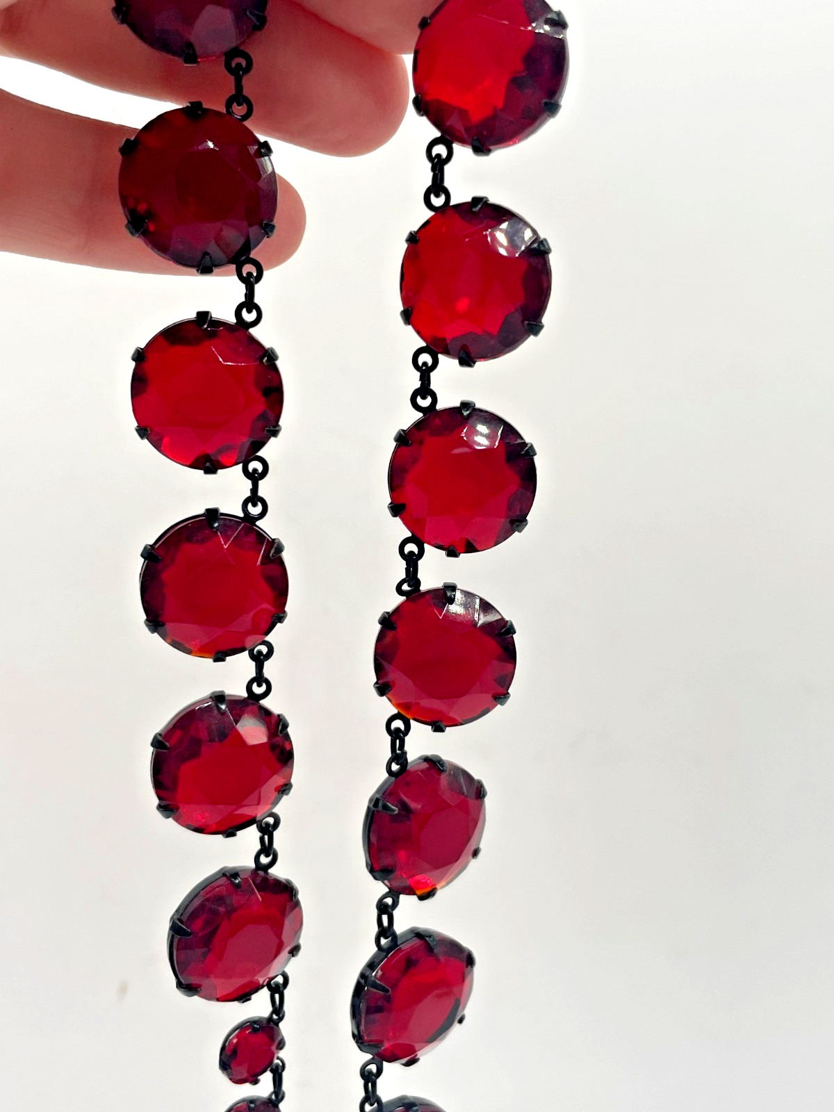 VTG Art Deco Japanned Ruby Red Riviere Collar Necklace