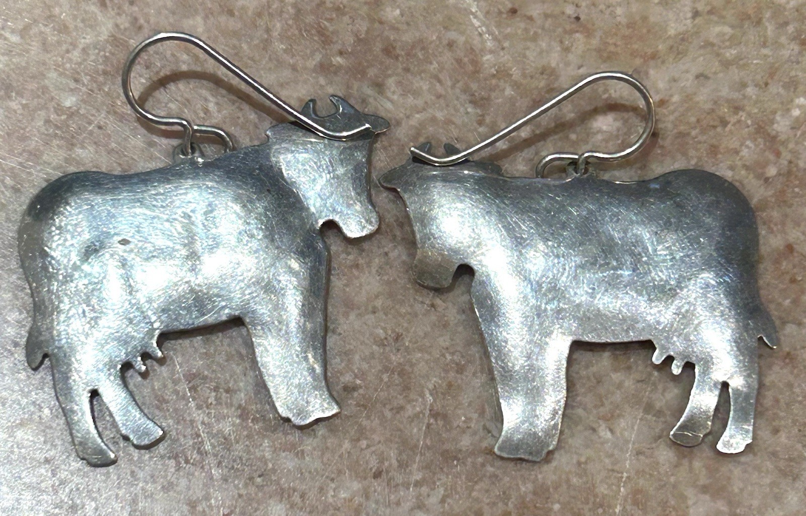 Vintage Sterling Silver Dairy Cow Earrings Signed Zirkus 1.25”x1.25”