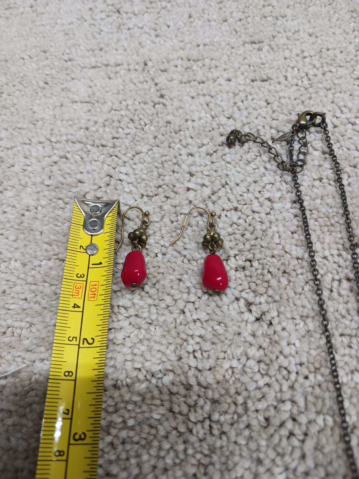 Unbranded Design Gold-Red Tone Beaded Necklace W/ Earrings