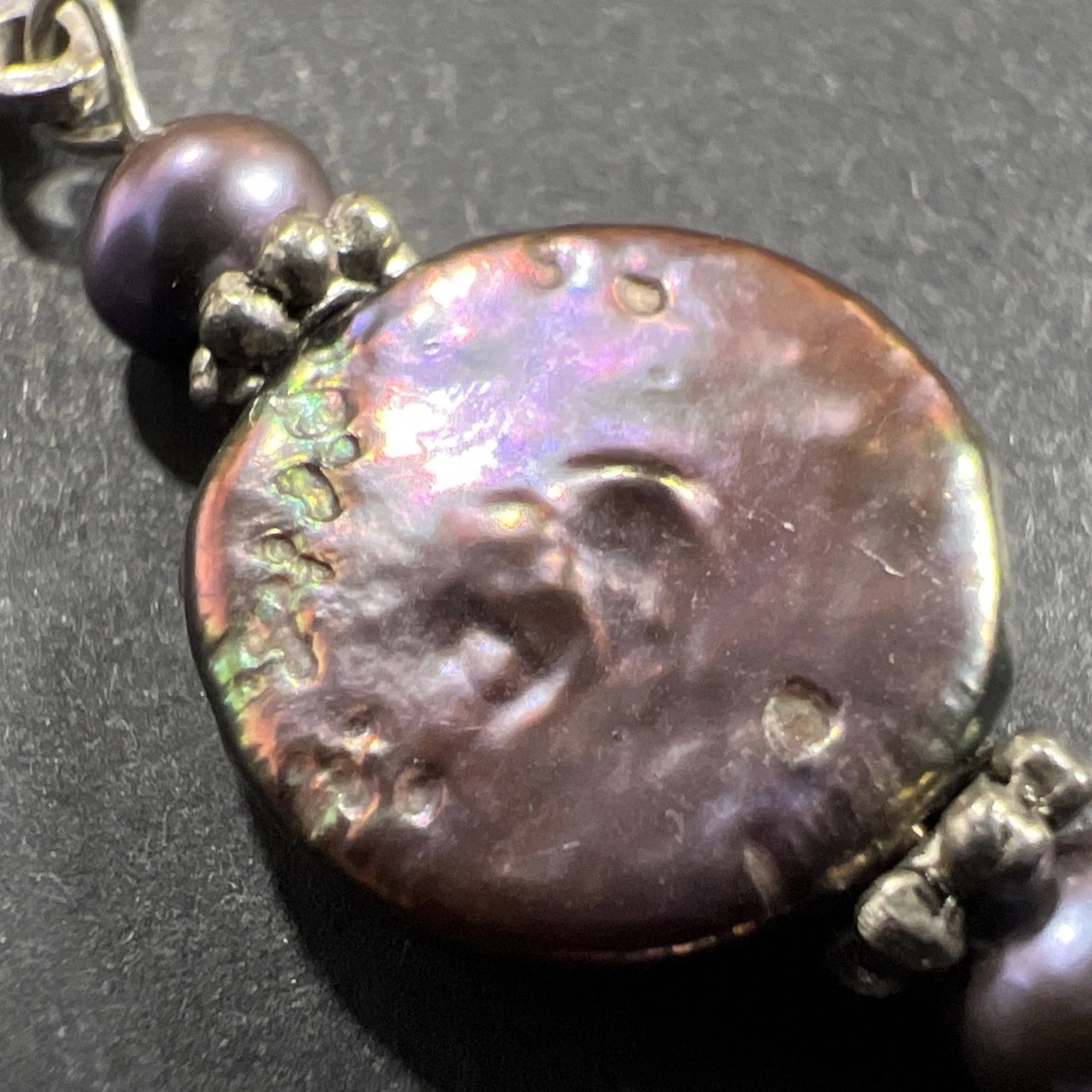 Purple Coin Pearl Sterling Silver 925 SINGLE Earring Dangle Drop Charm Vintage