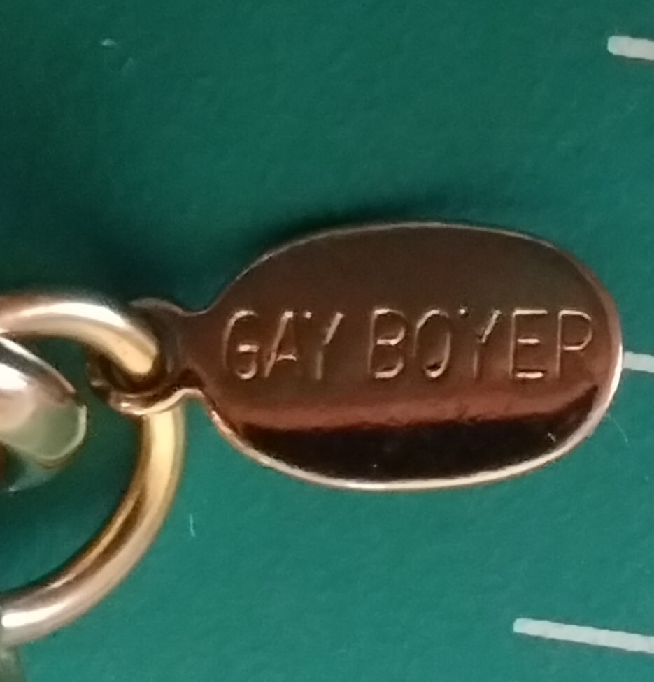 Gay Boyer Goldtone Snake Necklace with a Barrel Center Blue Enamel Ends #278