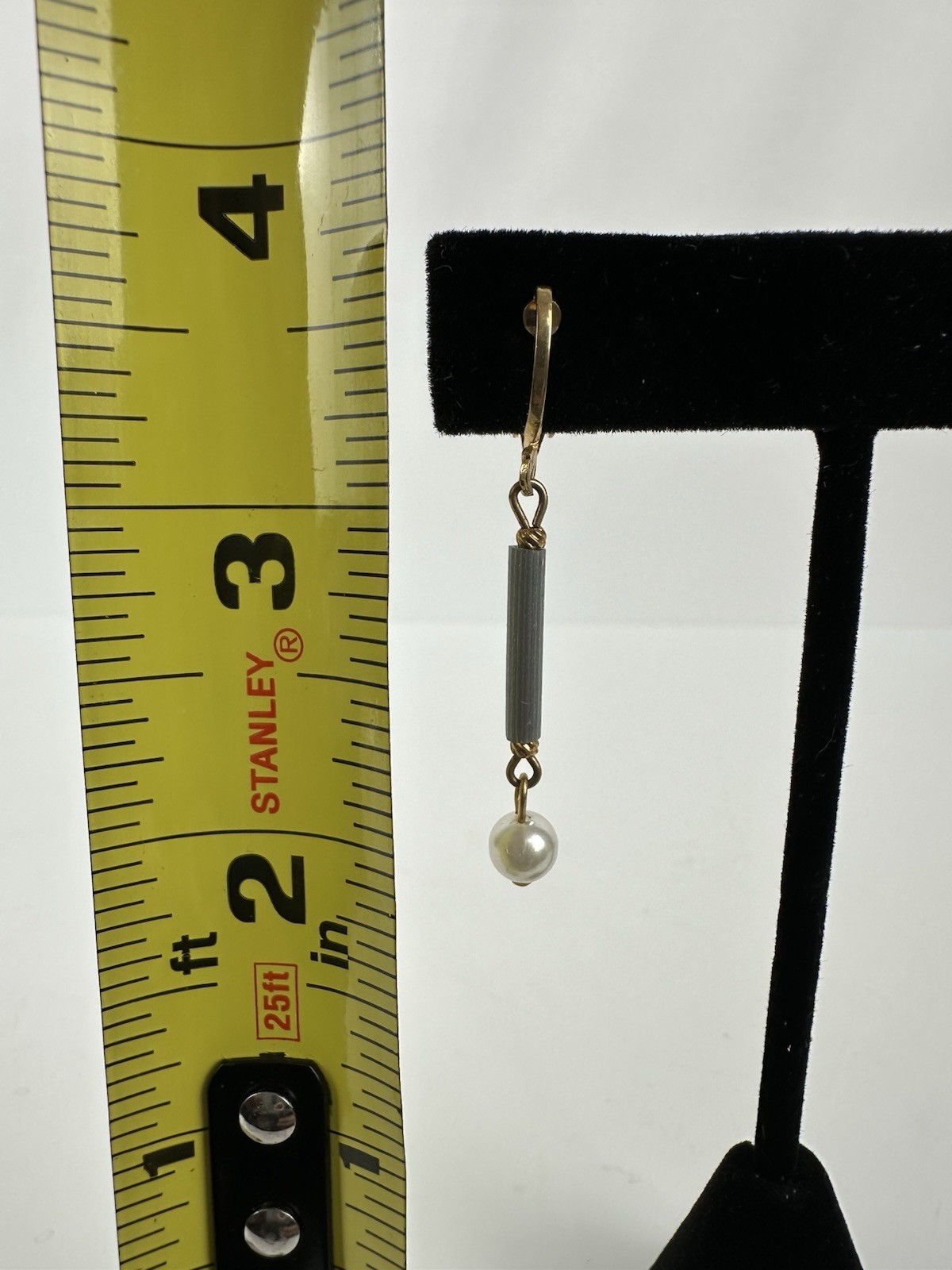 Vintage Clip On Gold Toned Gray And White Faux Pearl Dangle Earrings From Estate