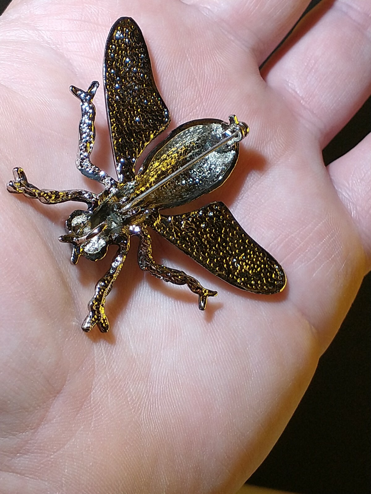 Vintage Antiqued Silver Tone Bug Flying Insect Pin Brooch Broach Jewelry