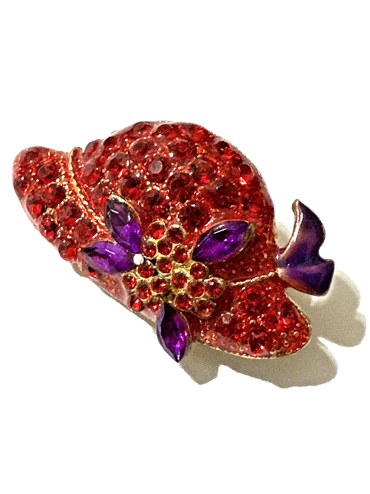 Vintage RED HAT Brooch Purple Enamel Red Crystal Rhinestone 1 1/4″ Society Pin