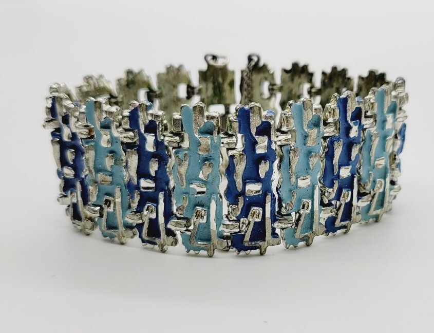 Vintage Coro Baby Blue Panel Bracelet Chunky Statement Runway 7.25 in RARE