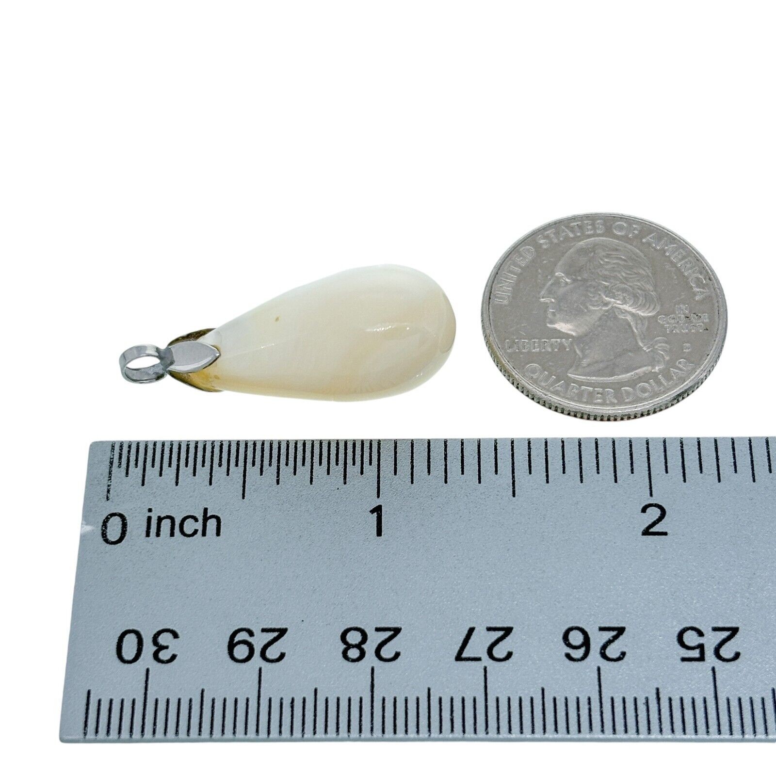 Vintage Silver-Tone White Agate Teardrop Pendant