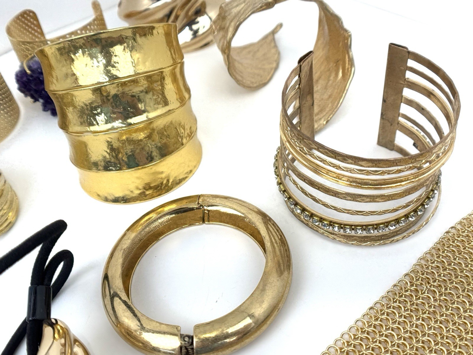 Vintage Gold Tone Bracelet Cuff Lot Of 11 Statement Bangles 1 Lb 9 Oz Mixed