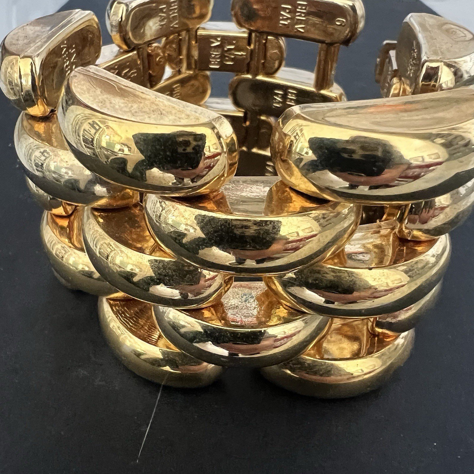 Vtg Italian Bracelet Brev. Pat. gold Plate 1960s Mid Century 8″ (CLASP DAMAGED)