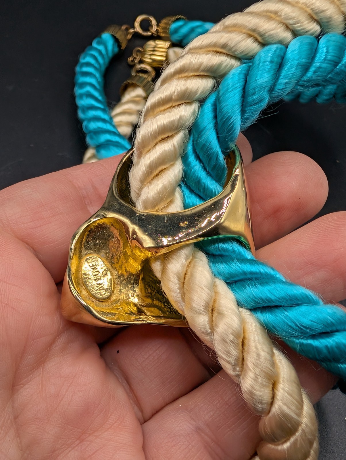 Vintage Gay Boyer Twisted Rope Gold-Tone Seashell Statement Necklace