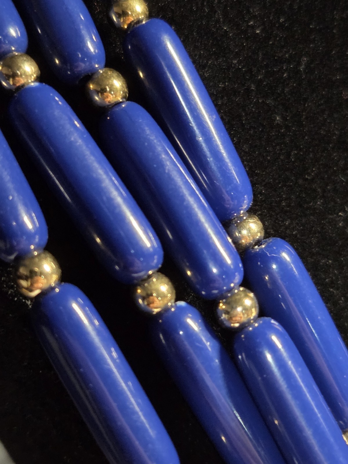 NWT Vintage Royal Blue Tacoa Lucite Beaded 16″ Necklace Gold Tone Spacers
