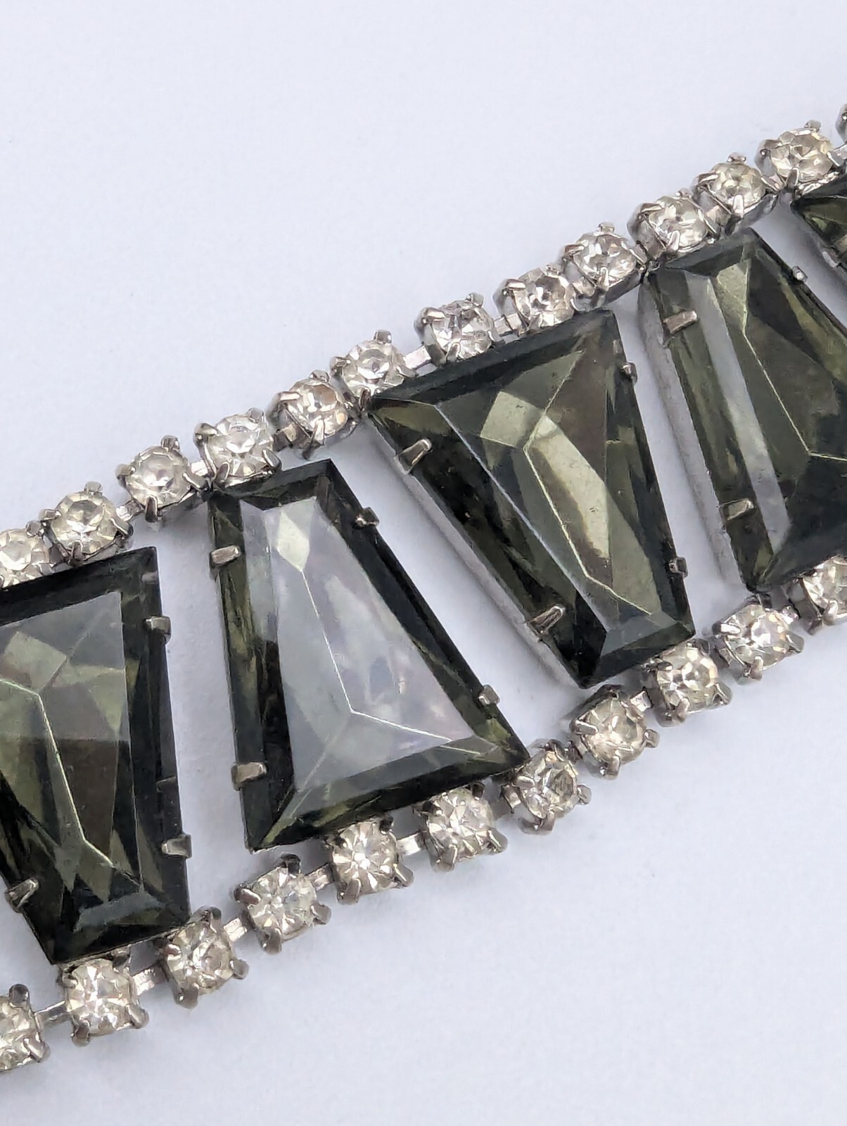 Vintage Wide Smoke Glass Clear Rhinestone Bracelet Repair Repurpose Only