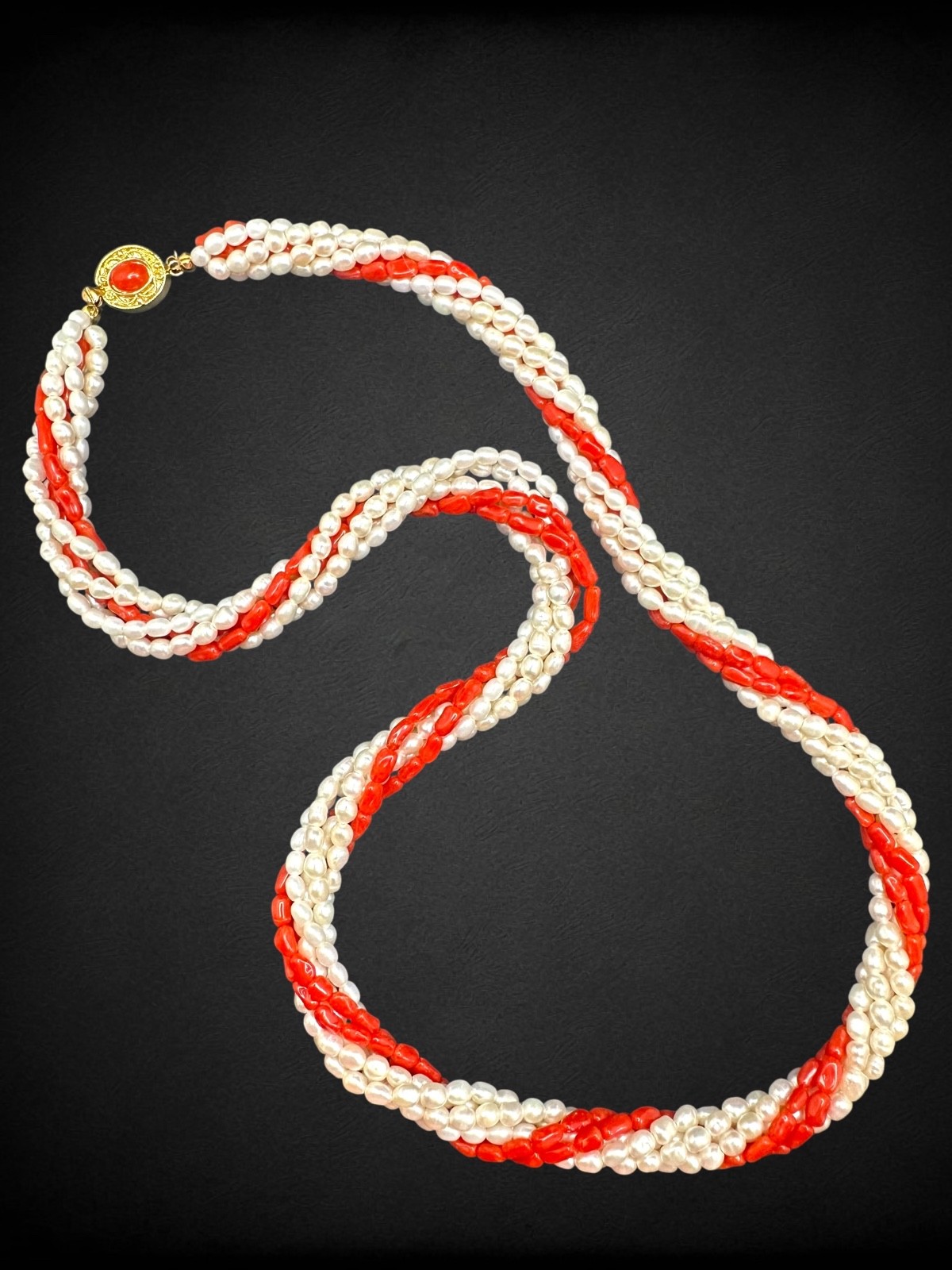 Vintage Real Pearl Bamboo Coral Torsade Necklace Italy Tourist Twist Multistrand