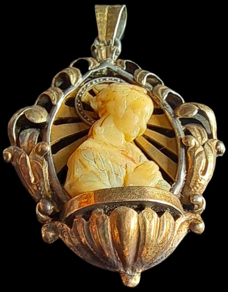 Fine Antique Art Deco Silver Gold Madonna Virgin Mary and Jesus Pendant Ca 1930