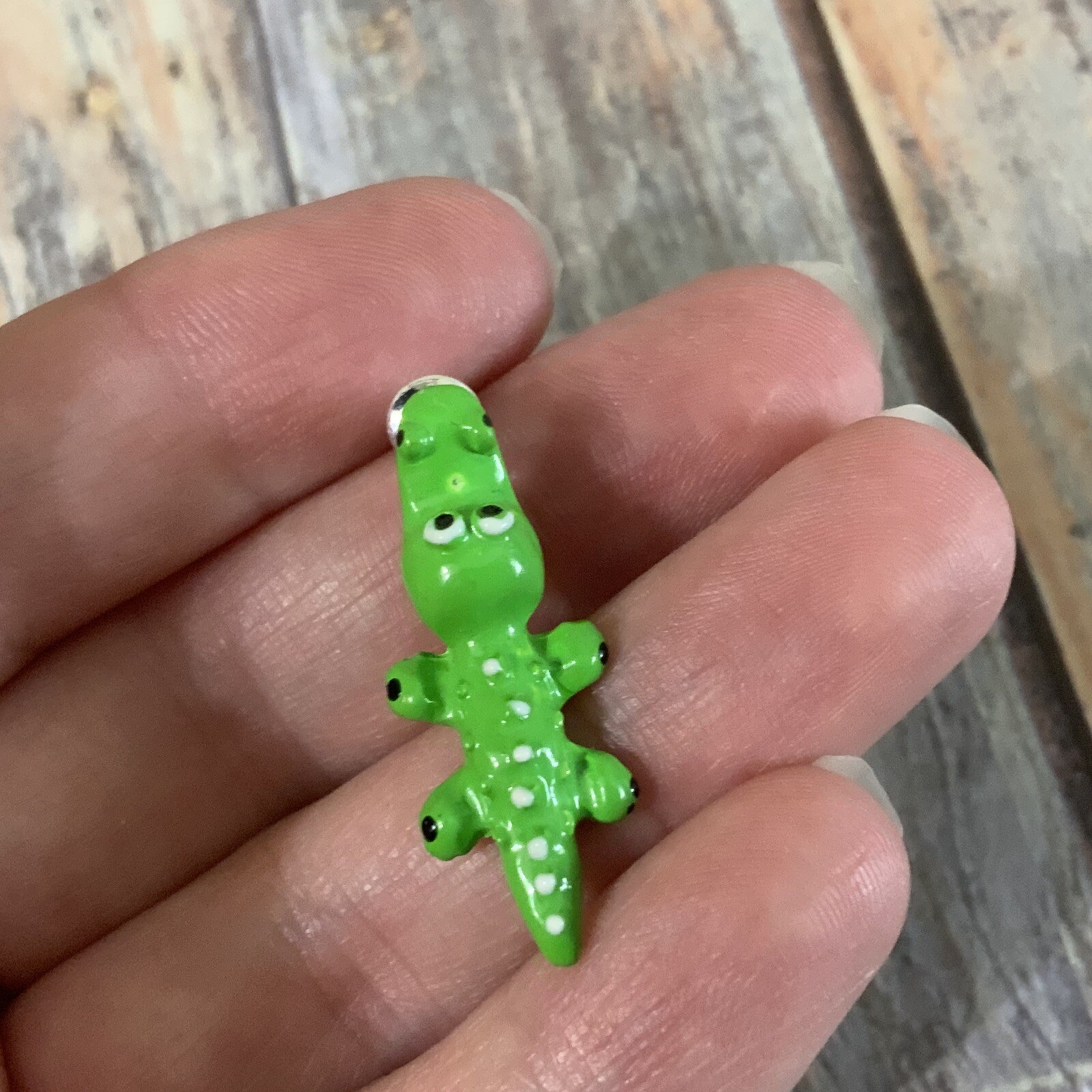 Pierced enamel lime green Crocodile pierced earrings