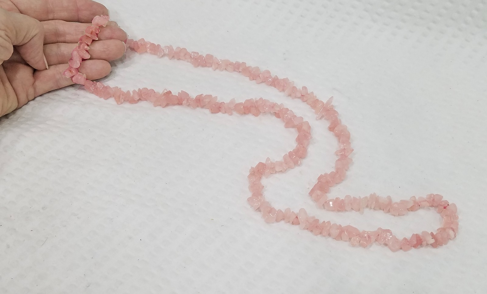 Vintage Genuine Rose Quartz Nugget Continuous Loop 32″ Necklace