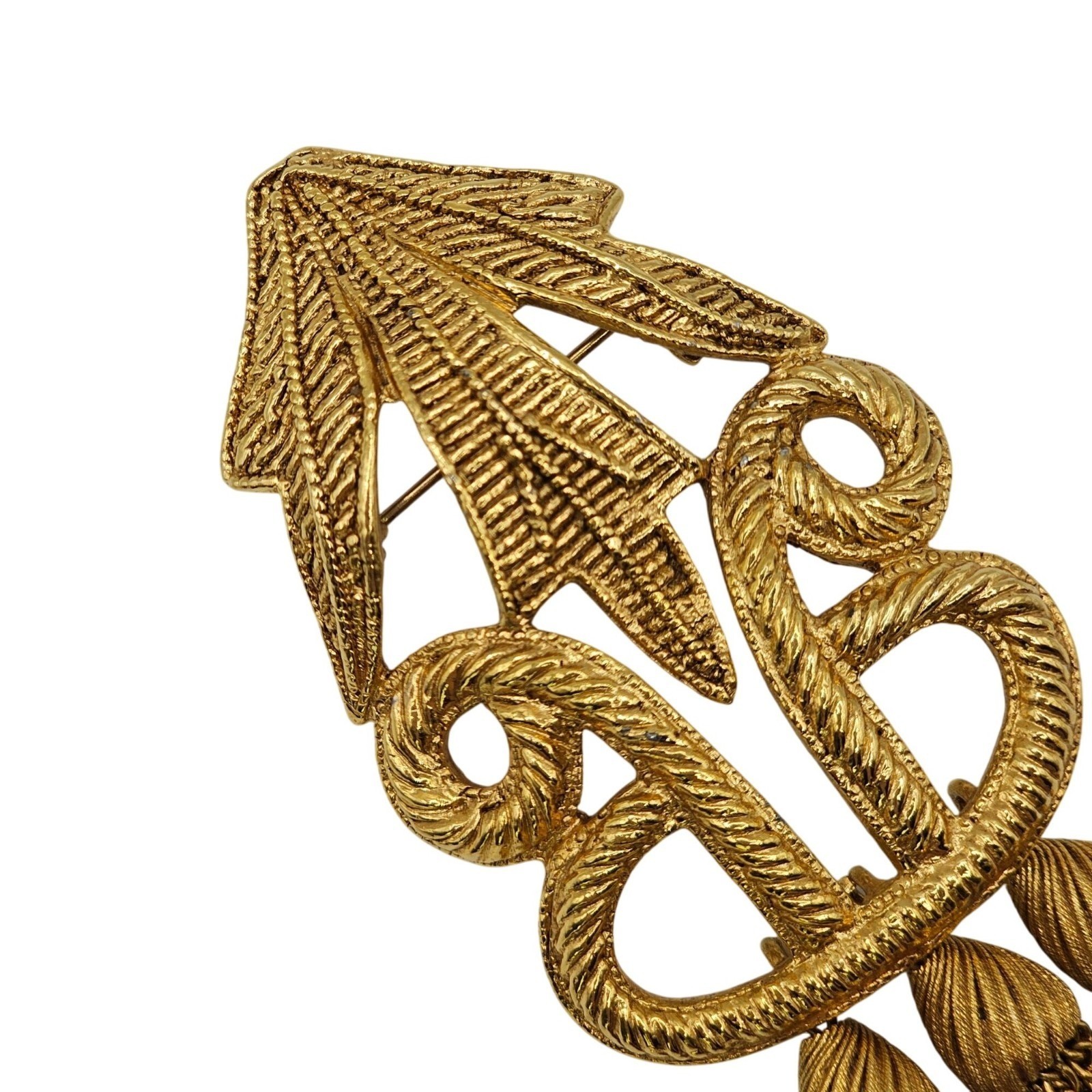 Designer Carol Dauplaise 4″ Tassel Brooch Statement Gold Tone Vtg Knot Dangle