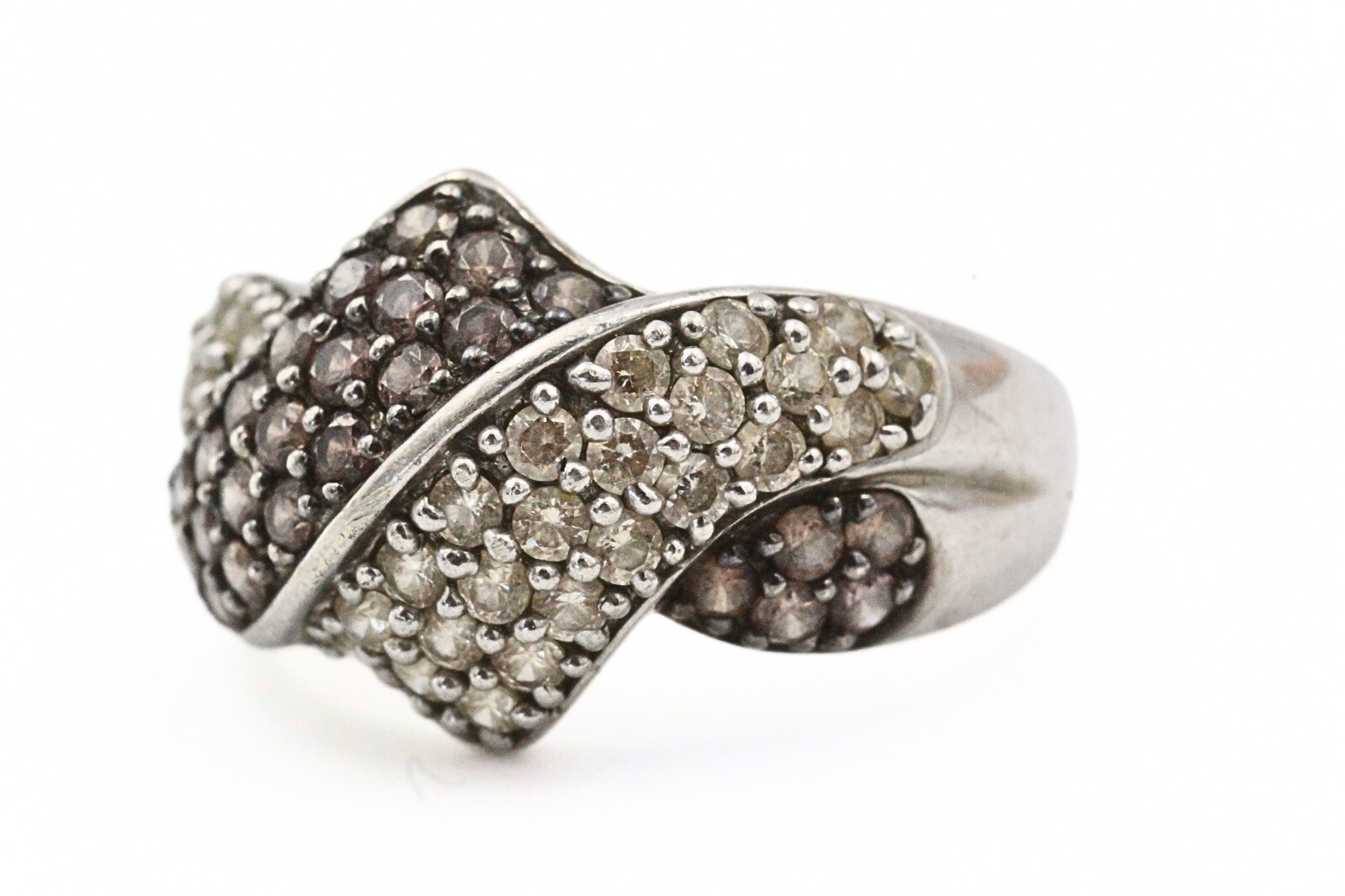 Stunning Meda Signed Sterling Silver White Brown CZ Stunning Ring Sz 9.5